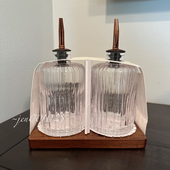 Oil & Vinegar Ribbed Glass Bottle Set with Wood Base - Hearth & Hand Magnolia - Picture 5 of 8